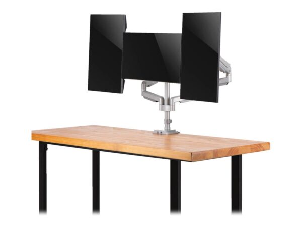 EATON TRIPPLITE Triple-Display Flex-Arm Desktop Clamp for 17inch to 30inch Flat-Screen Displays – USB and Audio Ports Aluminum