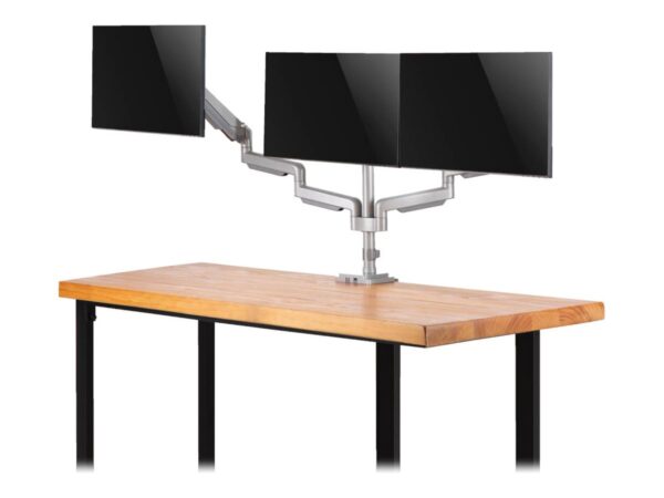 EATON TRIPPLITE Triple-Display Flex-Arm Desktop Clamp for 17inch to 30inch Flat-Screen Displays – USB and Audio Ports Aluminum