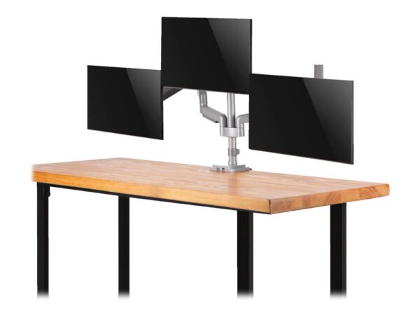 EATON TRIPPLITE Triple-Display Flex-Arm Desktop Clamp for 17inch to 30inch Flat-Screen Displays – USB and Audio Ports Aluminum