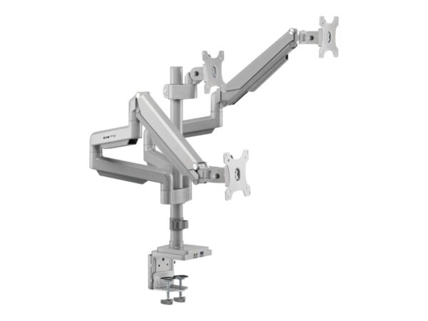 EATON TRIPPLITE Triple-Display Flex-Arm Desktop Clamp for 17inch to 30inch Flat-Screen Displays – USB and Audio Ports Aluminum