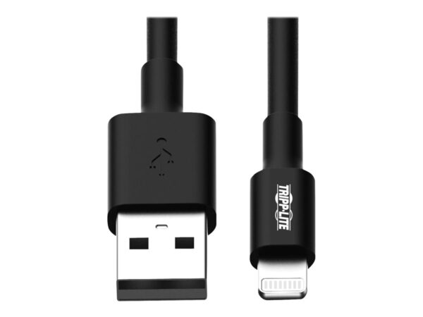 EATON TRIPPLITE USB-A to Lightning Sync/Charge Cable MFi Certified – Black M/M USB 2.0 10 in. 0.3m