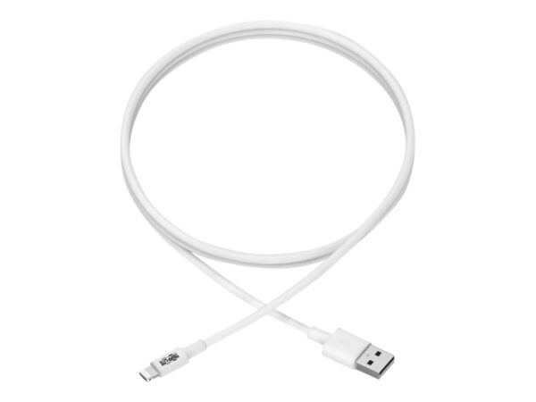 EATON TRIPPLITE USB-A to Lightning Sync/Charge Cable MFi Certified – White M/M USB 2.0 3ft. 0.91m
