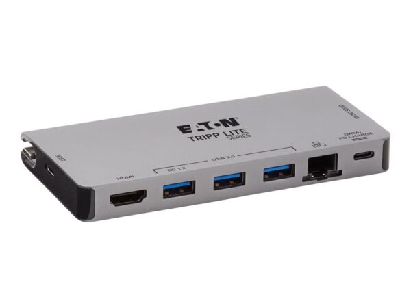 EATON TRIPPLITE USB-C Dock – 4K HDMI USB 3.2 Gen 1 USB-A Hub GbE Memory Card 100W PD Charging Detachable Cord