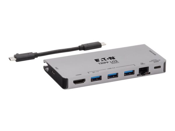 EATON TRIPPLITE USB-C Dock – 4K HDMI USB 3.2 Gen 1 USB-A Hub GbE Memory Card 100W PD Charging Detachable Cord
