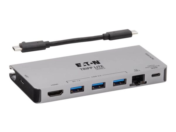 EATON TRIPPLITE USB-C Dock – 4K HDMI USB 3.2 Gen 1 USB-A Hub GbE Memory Card 100W PD Charging Detachable Cord