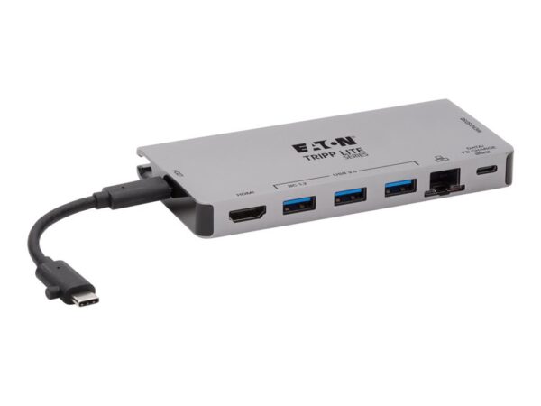 EATON TRIPPLITE USB-C Dock – 4K HDMI USB 3.2 Gen 1 USB-A Hub GbE Memory Card 100W PD Charging Detachable Cord