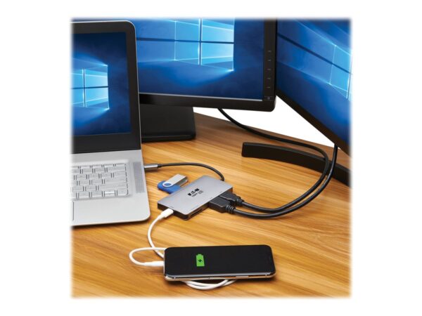 EATON TRIPPLITE USB-C Dock Dual Display – 4K 60Hz HDMI USB 3.2 Gen 1 USB-A Hub Memory Card 100W PD Charging Gray