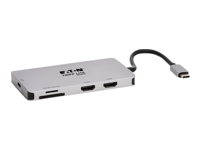 EATON TRIPPLITE USB-C Dock Dual Display – 4K 60Hz HDMI USB 3.2 Gen 1 USB-A Hub Memory Card 100W PD Charging Gray