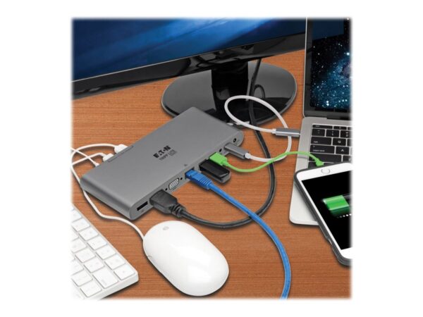 EATON TRIPPLITE USB-C Dock Triple Display – 4K HDMI/DisplayPort VGA USB 3.2 Gen 1 USB-A/USB-C Hub GbE 100W PD Charging International