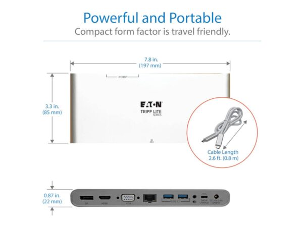 EATON TRIPPLITE USB-C Dock Triple Display – 4K HDMI/DisplayPort VGA USB 3.2 Gen 1 USB-A/USB-C Hub GbE 100W PD Charging International
