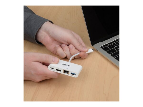 EATON TRIPPLITE USB-C Multiport Adapter – 4K HDMI USB-A Port GbE 60W PD Charging HDCP White