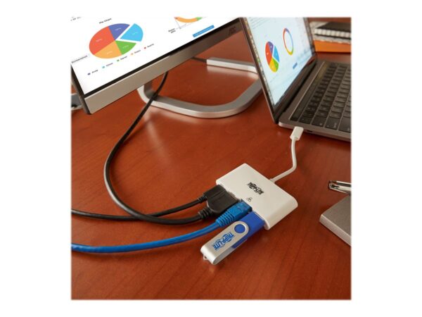 EATON TRIPPLITE USB-C Multiport Adapter – 4K HDMI USB-A Port GbE 60W PD Charging HDCP White