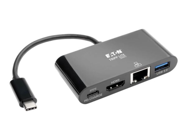 EATON TRIPPLITE USB-C Multiport Adapter – HDMI USB 3.0 Port GbE 60W PD Charging HDCP Black