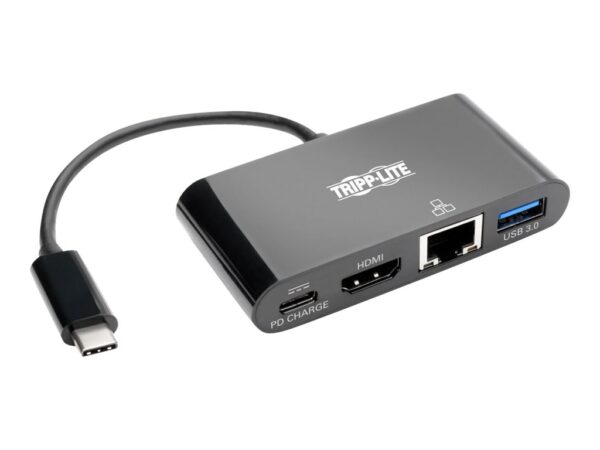 EATON TRIPPLITE USB-C Multiport Adapter – HDMI USB 3.0 Port GbE 60W PD Charging HDCP Black