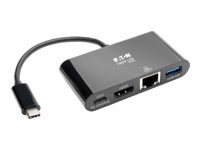 EATON TRIPPLITE USB-C Multiport Adapter – HDMI USB 3.0 Port GbE 60W PD Charging HDCP Black