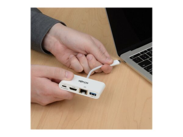 EATON TRIPPLITE USB-C Multiport Adapter – HDMI USB 3.0 Port GbE 60W PD Charging HDCP White