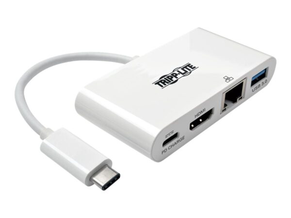 EATON TRIPPLITE USB-C Multiport Adapter – HDMI USB 3.0 Port GbE 60W PD Charging HDCP White