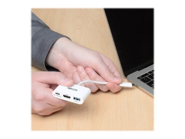 EATON TRIPPLITE USB-C to HDMI Adapter with USB-A Port and PD Charging HDCP White