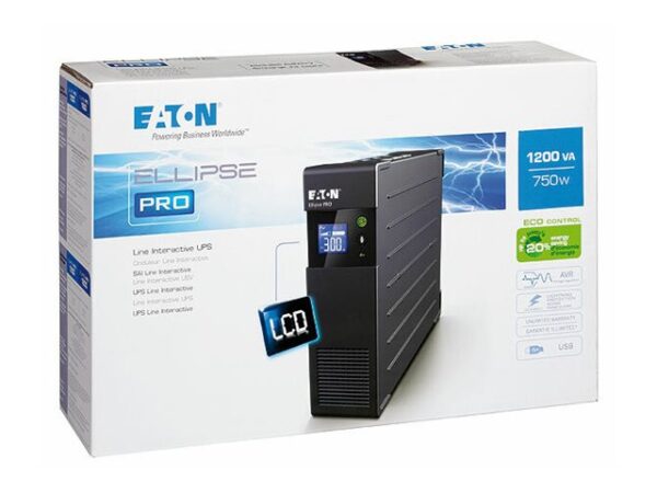 EATON UPS Ellipse PRO 1200 USB FR(rack/tower) – AC 230 V – 750 Watt – 1200 VA – USB – French 8 Output – 2U – 19inch