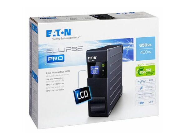 Eaton UPS Ellipse PRO 650 USB IEC (rack/tower) – AC 230 V – 400 Watt – 650 VA – USB – IEC-320-C13 4 Output – 2U – 19inch