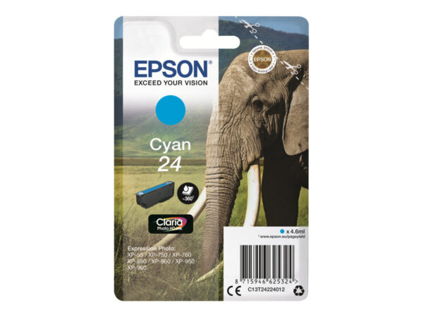 EPSON 1LB 24 ink cartridge cyan standard capacity 4.6ml 360 pages 1-pack blister without alarm