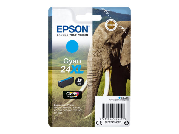 EPSON 1LB 24XL ink cartridge cyan high capacity 8.7ml 740 pages 1-pack RF-AM blister w/s