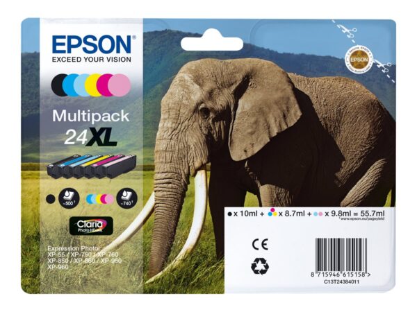 EPSON 3LB Ink Cartridge 24XL Claria Photo HD Ink black and five colour standard capacity 55.7ml 1-pack blister without alarm