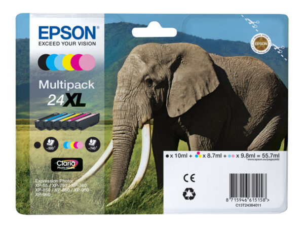 EPSON 3LB Ink Cartridge 24XL Claria Photo HD Ink black and five colour standard capacity 55.7ml 1-pack blister without alarm