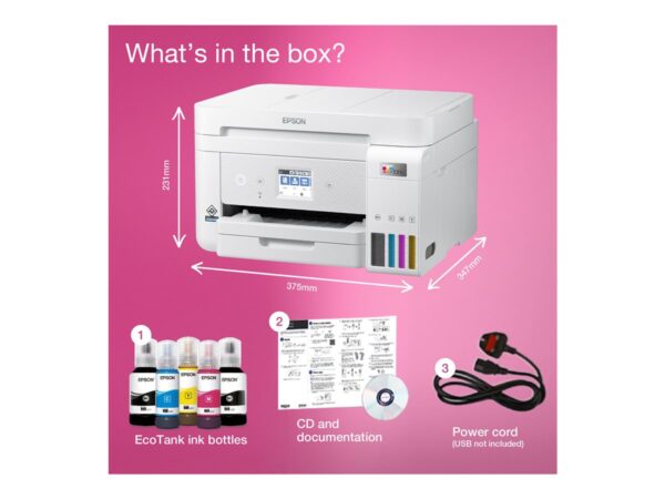 EPSON EcoTank ET-4856 MFP colour ink-jet refillable A4 15.5ppm print 250 sheets USB LAN Wi-Fi white