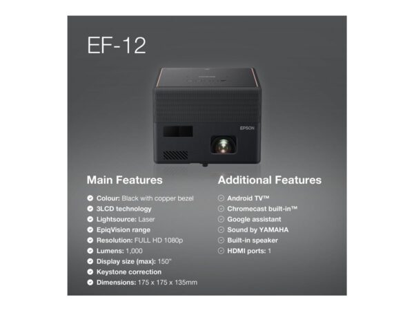 EPSON EF-12 Projector FHD 1920×1080 1000Lumen 2500000:1 Home cinema/Entertainment and gaming