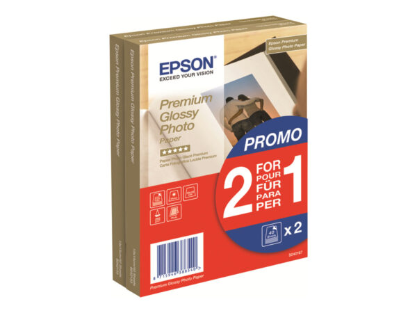 EPSON PREMIUM brillant photo  papier inkjet 255g/m2 100x150mm 2×40 feuilles pack de 1 BOGOF