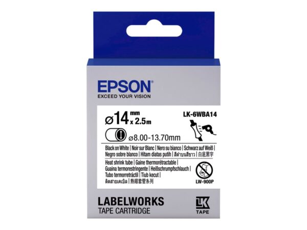 EPSON Ruban LK-6WBA14 – Gaine thermorétractable HST Noir/Blanc d14/2,5