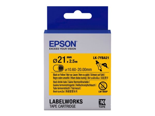 EPSON Ruban LK-7YBA21 – Gaine thermorétractable HST Noir/Jaune d21/2,5