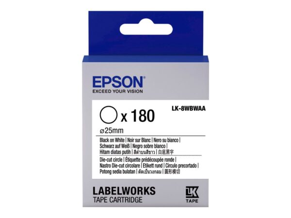 EPSON Ruban LK-8WBWAA – Étiquette prédécoupée ronde Noir/Blanc d25/180
