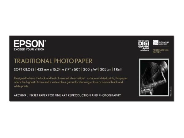 EPSON S045054 Traditional photo  papier inkjet 330g/m2 432mm x 15m 1 rouleau pack de 1