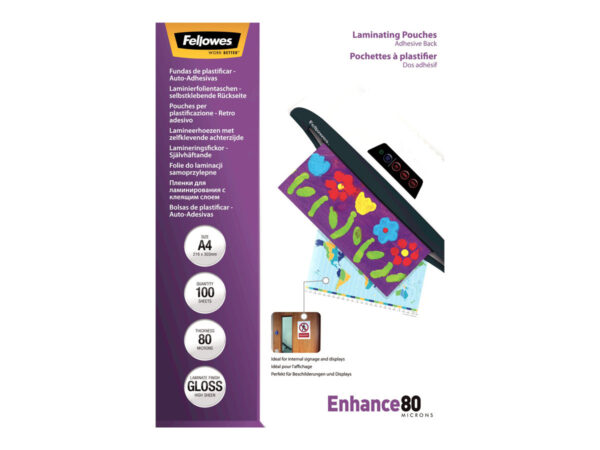 FELLOWES POCHETTES A4 – DOS ADHESIF – 80 MICR