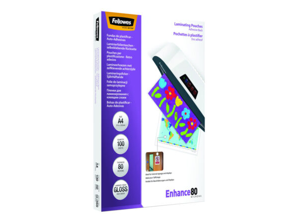 FELLOWES POCHETTES A4 – DOS ADHESIF – 80 MICR