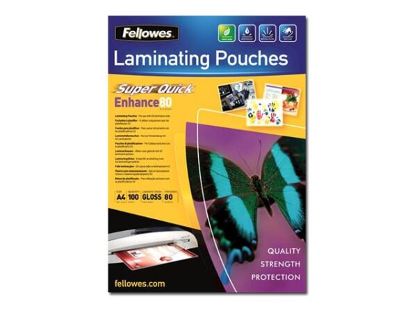 FELLOWES Pochettes SuperQuick brillantes A4 80 microns – Pack de 100