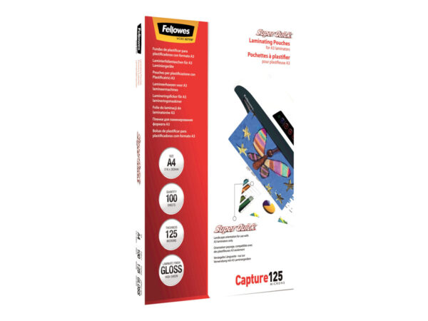 FELLOWES SUPERQUICK LAM POUCH A4 125MIC 100PK