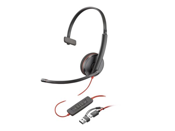HP Poly Blackwire 3210 Monaural USB-C Headset +USB-C/A Adapter