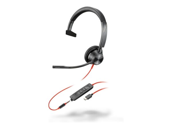HP Poly Blackwire 3315 Monaural USB-C Headset +3.5mm Plug +USB-C/A Adapter