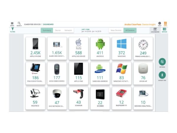 HPE Aruba ClearPass Device Insight New License for 1000 Devices for 1-year E-STU