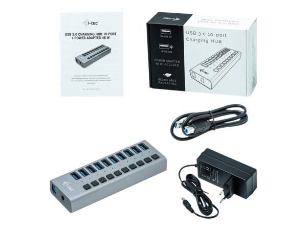 I-TEC USB 3.0 Charging HUB 10port port with external power adapter 48W 10x USB charging port for Tablets Notebooks Ultrabooks PC