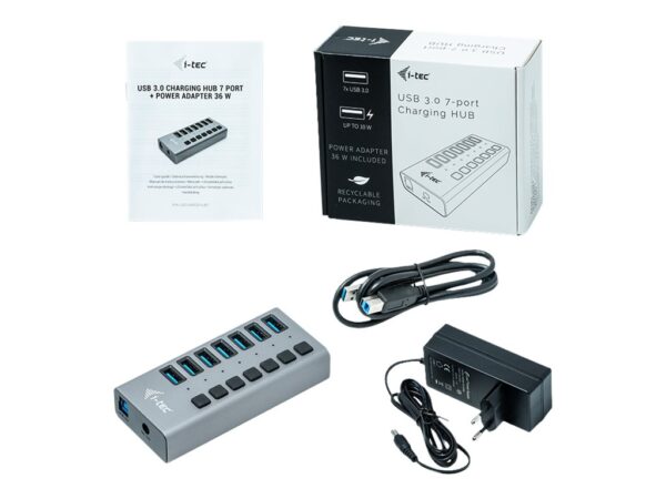 I-TEC USB 3.0 Charging HUB 7port with external power adapter 36W 7xUSB charging port for Tablets Notebooks Ultrabooks PC