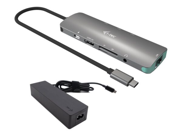 I-TEC USB C Metal Nano Dock 1xHDMI 4K 1xSD + 1xmicroSD Kartenleser 1xGLAN 1xAudio 3x USB 3.0 Port 1x USB-C PD + Charger 100W
