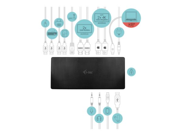 I-TEC USB-C Quattro Display Docking Station 2xDP 2xHDMI 1xGLAN 5xUSB 3.0 1xUSB-C-Data 1xAudio 1xMic 85W PD KL
