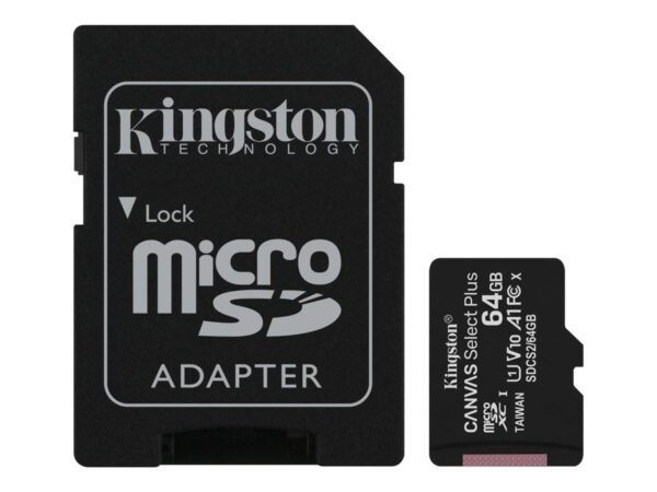 KINGSTON 64Go microSDXC Canvas Select Plus 100R A1 C10 Two Pack + Single ADP