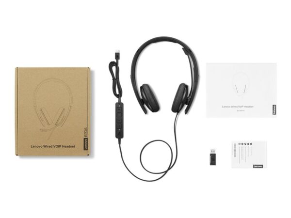 LENOVO – Combiné VoIP – sur-oreille – filaire – USB-C – noir – ThinkRed