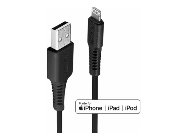 LINDY 1m USB to Lightning Cable black Charge and sync Cable for iPhone iPad & iPod