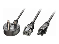 LINDY 2.5m UK 3 Pin Plug to 1x C13 & 1x C5
